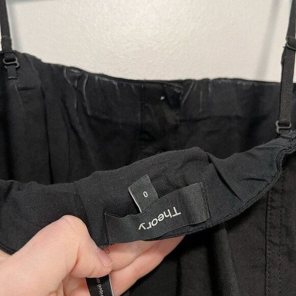 Theory‎ Black Kayleigh Eco Crunch Waist Convertible Button Front Linen Dress - Picture 10 of 13